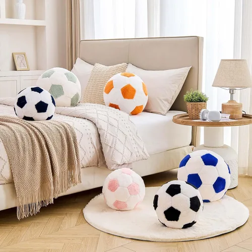 Vista 5 de XVTRU Almohada de fútbol de la Copa del Mundo, almohada estética para decoración del hogar, almohadas de felpa redonda para pelota de fútbol