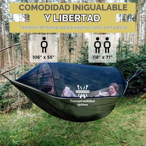 Vista 4 de Miztli Hamaca de camping – Hamaca portátil con amplia red y correas de árbol con bucles ajustables, hamaca doble e individual para exteriores