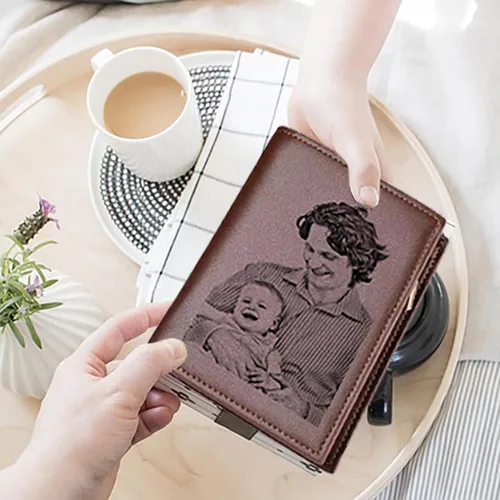 Vista 6 de Fudeeluyee Carteras personalizadas para hombre, con foto grabada, monograma, carteras personalizadas para hombre con foto grabada, bolso de cuero