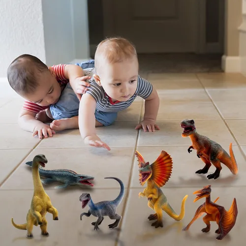 Vista 5 de SIENON Paquete de 6 figuras de juguete de dinosaurio jurásico de 6.3 pulgadas, juego de juguetes de dinosaurios realistas Dilophosaurus Blue