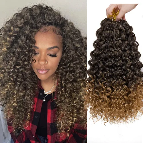 Vista 41 de GoGo Curl Crochet Hair 18 pulgadas onda de agua pelo sintético bohemio ganchillo trenzado jengibre onda profunda extensiones de cabello trenzado