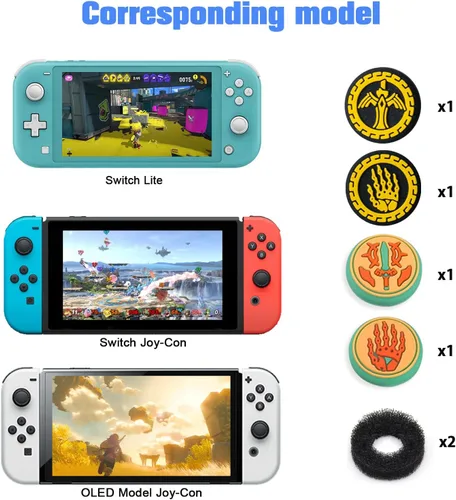 Vista 2 de Juego de empuñaduras de pulgar para Nintendo SwitchOLEDLite, para Nintendo Switch, tapas de palanca analógica de silicona para Switch Joycon