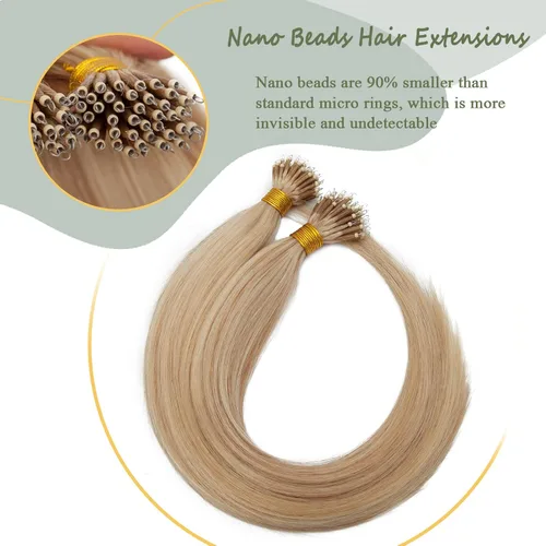 Vista 228 de SEGO Extensiones de cabello humano con micro cuentas, extensiones de cabello humano con micro bucle, lacio, natural, fusión fría, 1.76 oz/paquete