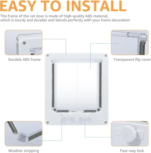 Vista 9 de ZHAZHAMO - Puerta interior de plástico blanco para gatos, fácil de instalar, puerta para gatos interior, puerta para mascotas mejorada con solapa