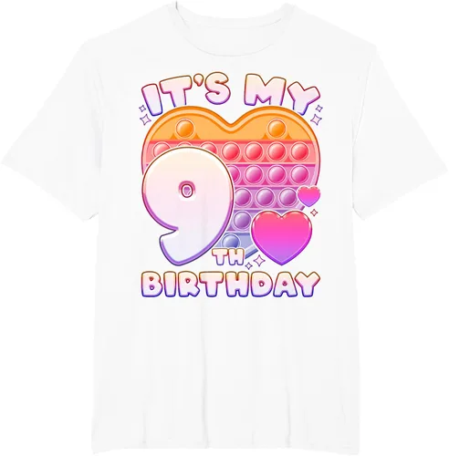 Vista 11 de Pop-it Birthday Girl 9 años de edad, Push it Pop Fidget Bubble Camiseta, Negro