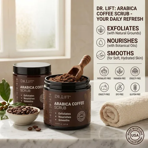 Vista 2 de Dr.Lift - Exfoliante de café arábica, 15.59 onzas, hidratante y exfoliante de cuerpo completo para mujeres y hombres, fabricado en los Estados Unidos
