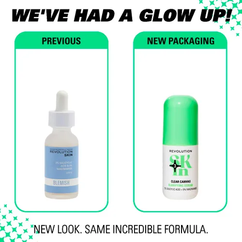 Vista 3 de Revolution Skin, Clear Canvas - Suero facial aclarante de 5% niacinamida y 2% ácido salicílico, ayuda a un tono uniforme de la piel, vegano y libre