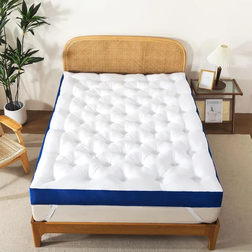 Vista 8 de WhatsBedding Cubrecolchón de espuma viscoelástica de 5 pulgadas para dolor de espalda, relleno de relleno suave y transpirable, cubrecolchón grueso