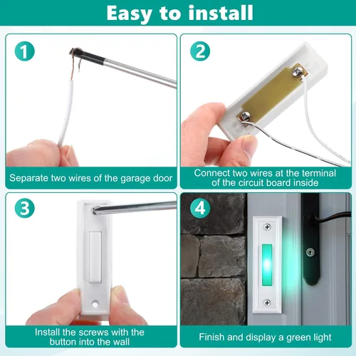 Vista 6 de Saillong Botón de timbre con iluminación LED con cable, botones de timbre de repuesto para puerta de garaje, botón de montaje en pared, interruptor
