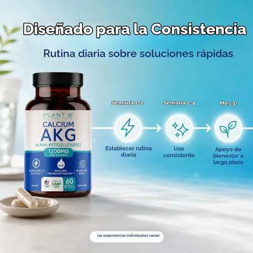 Vista 8 de Calcio AKG Suplemento 1200mg, 60 Cápsulas - Energía Celular