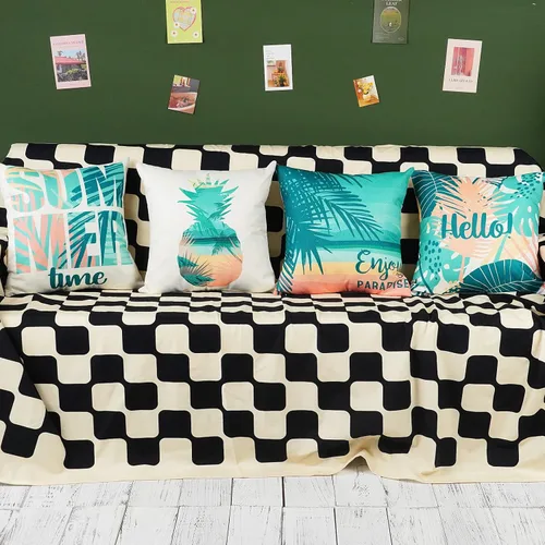 Vista 2 de ONWAY Juego de 4 fundas de almohada decorativas con temática de playa de 16 x 16 pulgadas con diseño de Hello Summer para decoración de fiesta
