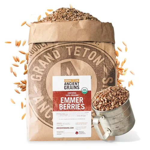 Vista 9 de Grand Teton - Granos antiguos de trigo emmer, 100% bayas orgánicas, bayas de trigo emmer orgánico de grado alimenticio premium, trigo farro