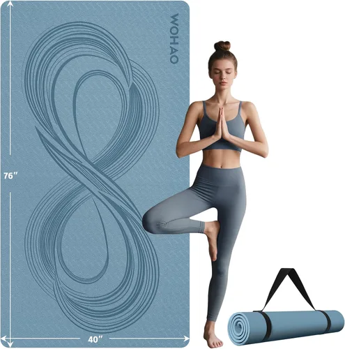 Vista 11 de Tapete de Yoga Grande de 76"x40"x0.4" - Tapete de Ejercicio Extra Ancho y Grueso Antideslizante, Versátil para Estiramiento, Estudio de Yoga
