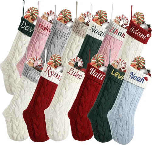 Vista 15 de 1 Pack Personalized Christmas Stockings for Kids,Custom Embroidered Name+Logo Pattern Burlap Plaid 3D Xmas Stockings 18'',Family Decoration 3d-04
