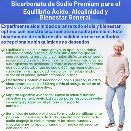 Vista 4 de Cápsulas naturales de bicarbonato de sodio – 650 mg tabletas de bicarbonato de sodio para riñón y ácido estomacal – Pastillas de bicarbonato