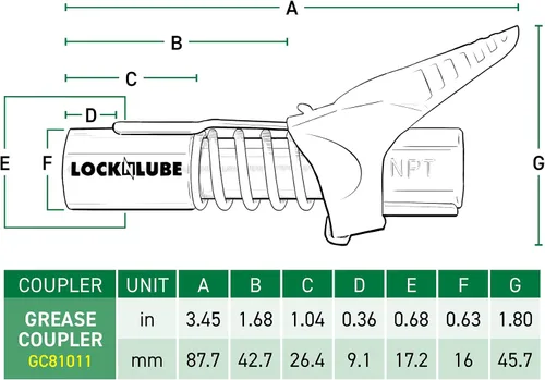 Vista 8 de Acople para pistola engrasadora LockNLube, punta de empalme para acople engrasado Zerk, fácil de colocar y quitar, se mantiene fijo, la grasa queda