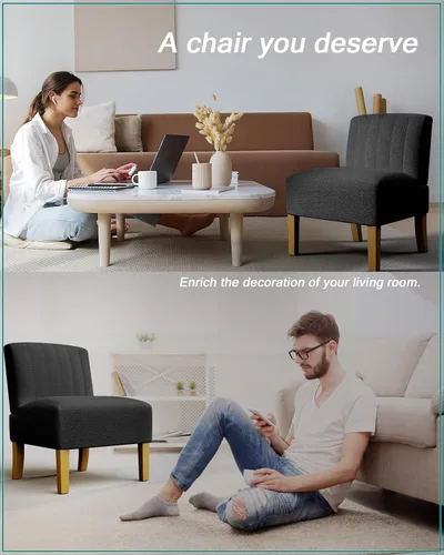 Vista 6 de VIRRMO Sillas de Acento sin Brazos para Sala de Estar, Silla Slipper Moderna Sillas de Sala de Estar con Patas de Madera Sólida, Silla de Tocador
