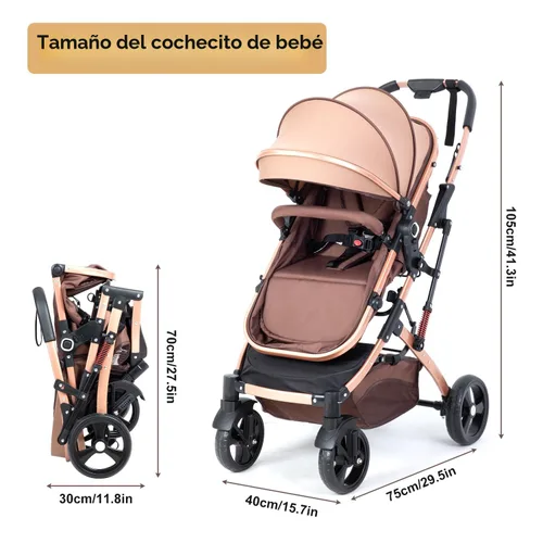 Vista 7 de Cochecito de bebé 2 en 1 para recién nacido plegable con toldo ajustable plegable de alto paisaje, cochecito infantil antigolpes para niños pequeños