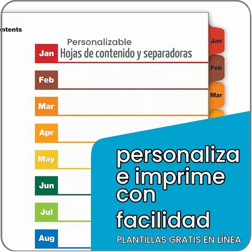 Vista 3 de Cardinal OneStep - Separadores de carpeta, 12 pestañas mensuales, tabla de contenido personalizable, pestañas multicolor reversibles, 1 juego