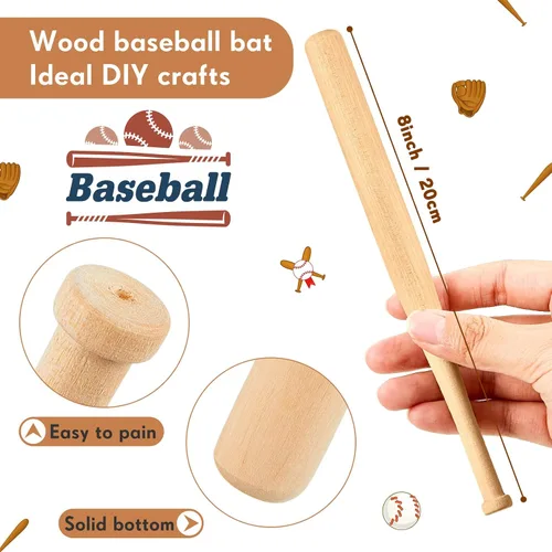 Vista 2 de Marsui Paquete de 12 mini bates de béisbol sin terminar de 8 pulgadas, de madera sin pintar, para pintar, llavero, figuras de acción, proyectos