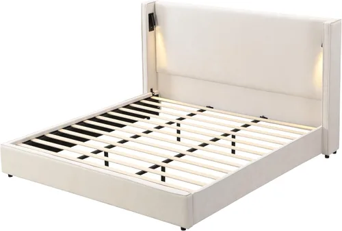 Vista 12 de Christopher Knight Home Hazel - Cama de cabecera tamaño King tapizada de 49.20 pulgadas de alto, plataforma de soporte de panel de listones,