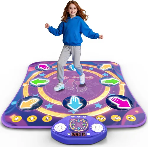 Vista 11 de Nueva Alfombrilla de Baile Electrónica de 8 Flechas Mejorada con Luz LED y Bluetooth Inalámbrico, Juguete de Baile con Música con 3 Modos de Juego