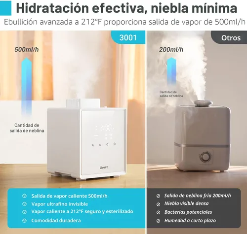 Vista 8 de Livatro Humidificador de acero inoxidable, humidificador de niebla cálida de 3 L, fácil de limpiar con humidificador de vapor caliente