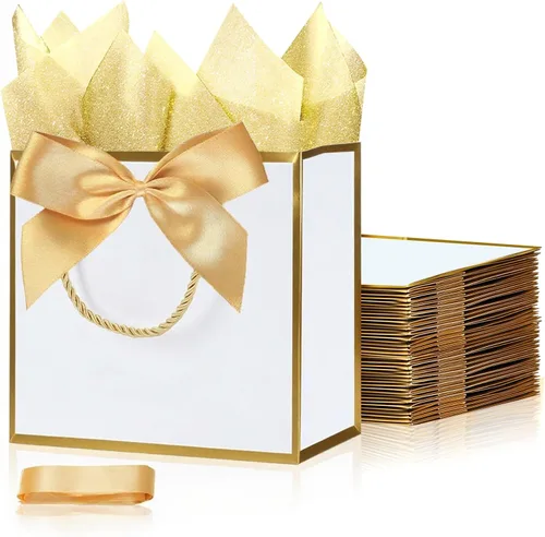 Vista 18 de SHIPKEY Paquete de 10 bolsas de regalo verde aguamarina con papel de seda bolsa de regalo de dama de honor de 8 x 4 x 11 pulgadas, bolsa de papel
