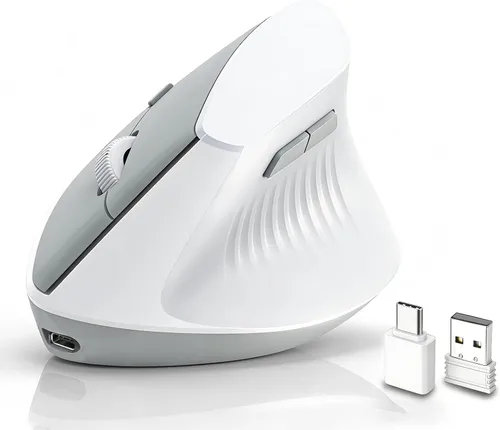 Vista 10 de Ratón ergonómico Bluetooth, mouse vertical inalámbrico recargable para túnel carpiano con conexión USBC y BT 5.0/3.0 y 2.4G, silencioso, fácil