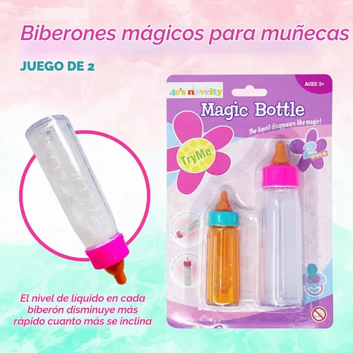 Vista 3 de 4E's Novelty Paquete de 2 botellas de accesorios para muñecas de bebé, muñeca mágica que desaparece leche y jugo, accesorios para muñecas de bebé