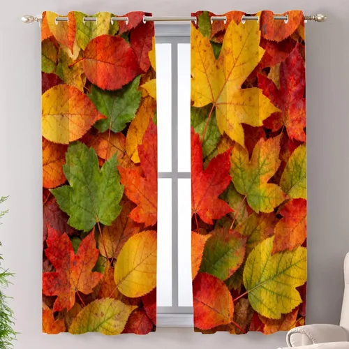 Vista 70 de Shrahala Orange Autumn Autumn Blackout Curtain Tiers, Fall Kitchen Valance Light Blocking Tier Drapes with Rod Pocket, 2 Pack 26 X 24 in