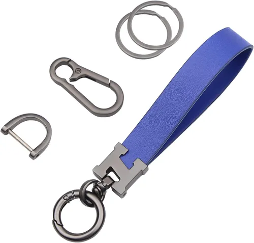 Vista 8 de Llavero universal de cuero con clip para llaves, anillo en D, cadenas para llavero para cinturón con mosquetón y 2 llaveros para hombres y mujeres