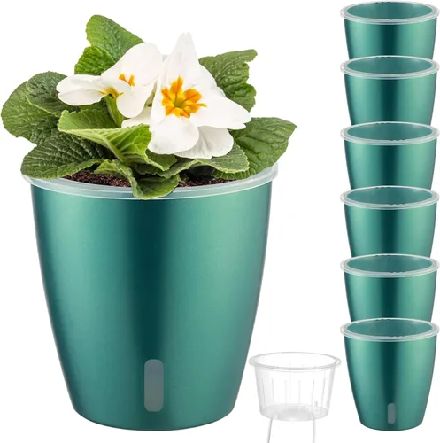 Vista 16 de Macetas de riego automático para plantas de interior, paquete de 16 macetas de riego automático con orificios de drenaje, macetas pequeñas