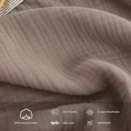 Vista 24 de FOSSA Manta de Muselina con Flecos - Gasa de Algodón 100% de 4 Capas Súper Suave y Transpirable - Manta Decorativa Ligera y Refrescante para Cama