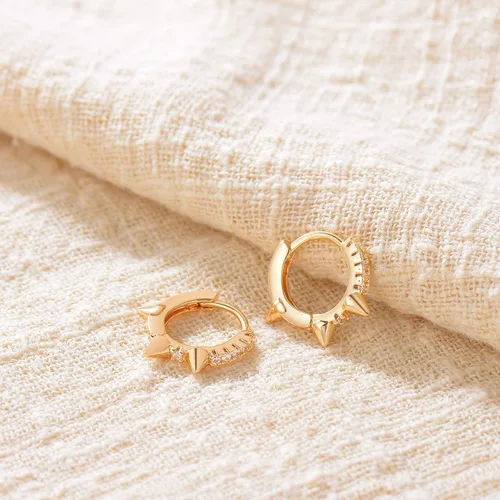 Vista 5 de VACRONA - Aretes tipo arracadas para mujer, chapados en oro de 14 quilates, diseño de aro de arracada