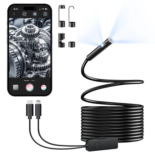 Vista 7 de [Lente dual] Cámara endoscopio con luz, boroscopio HD 1920P con 8+1 luces LED ajustables, IP67 impermeable 16.5 pies cámara de inspección de cable
