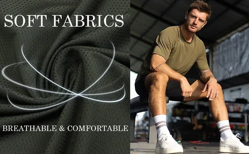 Vista 3 de Camisas de correr para hombre, camisetas de entrenamiento para hombre, camisetas deportivas de fitness, camisetas de gimnasio para hombre, cuello