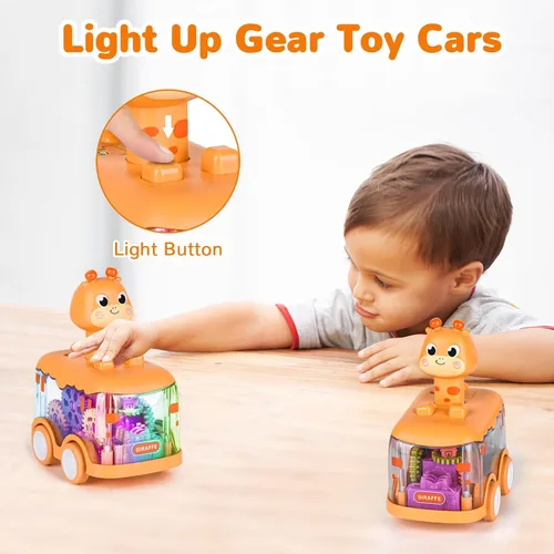 Vista 4 de ShinySong Coches de juguete para bebés, auto de prensa y marcha para niños pequeños, juguetes iluminados, regalos de cumpleaños para niños y niñas