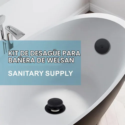 Vista 2 de WELSAN Kit de desagüe y desbordamiento de bañera negro mate, drenaje