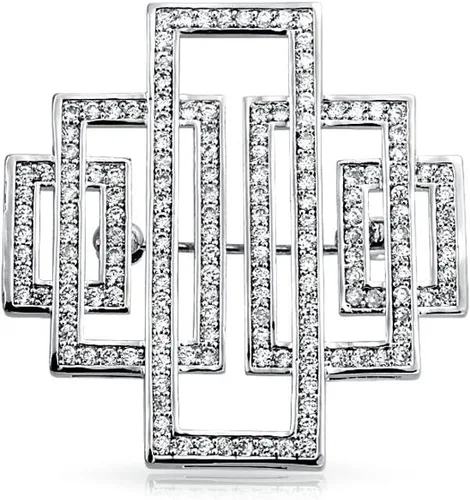 Vista 4 de Bling Jewelry Declaración grande pavé de boda nupcial cristal moda Gatsby Vintage Art Deco estilo bufanda broche broche para mujeres latón chapado