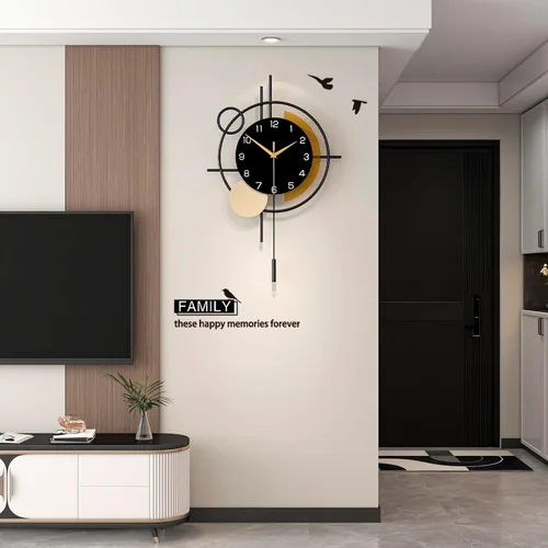 Vista 2 de Reloj de pared para decoración de sala de estar, reloj de pared decorativo con péndulo de cuarzo silencioso, funciona con pilas, reloj grande