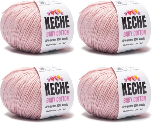 Vista 135 de Keche Algodón bebé, 60% algodón, 40% hilo acrílico, hilo de algodón suave para ganchillo y tejer, hilo amigurumi 1 madeja/bola, 1.76 oz (50 g), 180