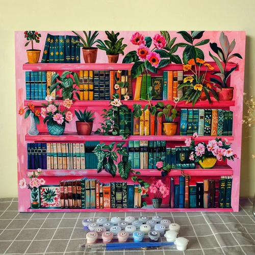 Vista 10 de Aihonmin Estantería 6 Pack Pintar por Números para Adultos Libros Pintura DIY sobre Lienzo con Pinceles Pigmento Manualidades DIY Pintura Acrílica