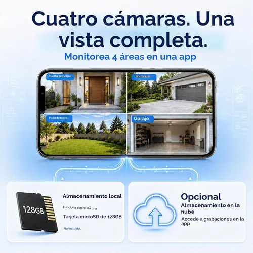 Vista 9 de 4pc 2.4/5GHz Solar Security Cameras Wireless Outdoor, Dual Panels Blanco