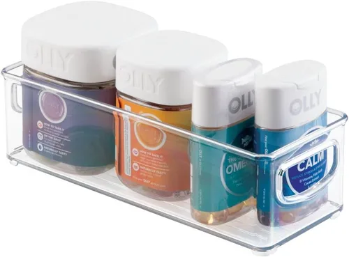 Vista 8 de mDesign Contenedores pequeños de plástico para almacenamiento de baño con asas para organización en armario, armario, tocador o estante de armario