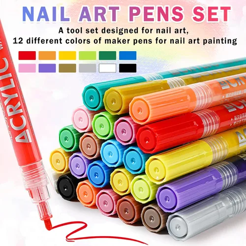 Vista 2 de IONSGAKO Juego de bolígrafos de arte de uñas de 12 colores, bolígrafos de esmalte de uñas, bolígrafo de dibujo de arte de uñas, secado rápido