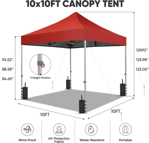 Vista 2 de GDY Tienda de campaña plegable Steeple de 10 x 10 pies para exteriores, kioscos plegables instantáneos portátiles comerciales, toldos de tubo