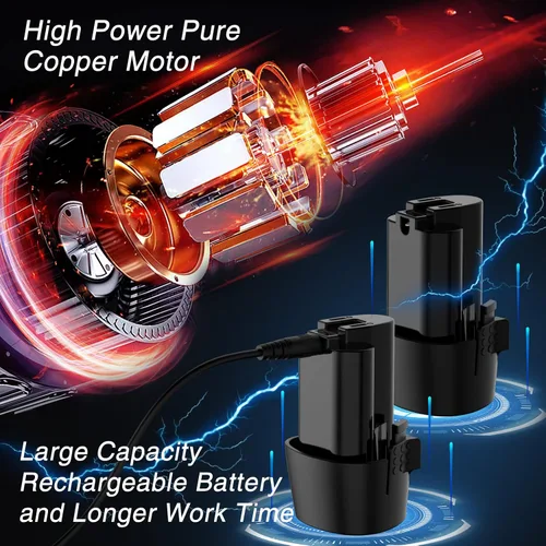 Vista 3 de Mini motosierra, motosierra eléctrica inalámbrica de 6 pulgadas con 2 baterías y 2 cadenas, motosierra eléctrica con indicador de potencia