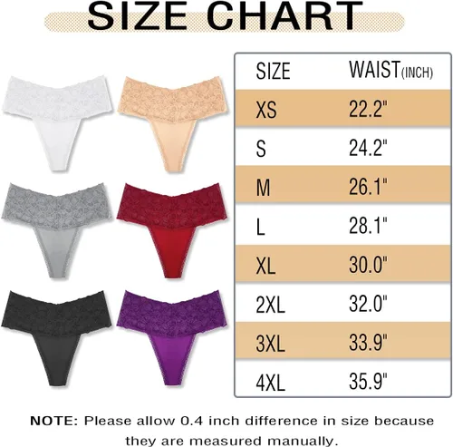 Vista 5 de Women's High Waisted Retro Lace Thong Panties Seamless Plus Size Cotton Underwear