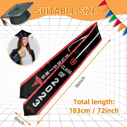 Vista 6 de Batorkpl Estola de graduación para enfermeras, fajín de graduado de enfermería, ideal para regalo de graduación de clase de 2023